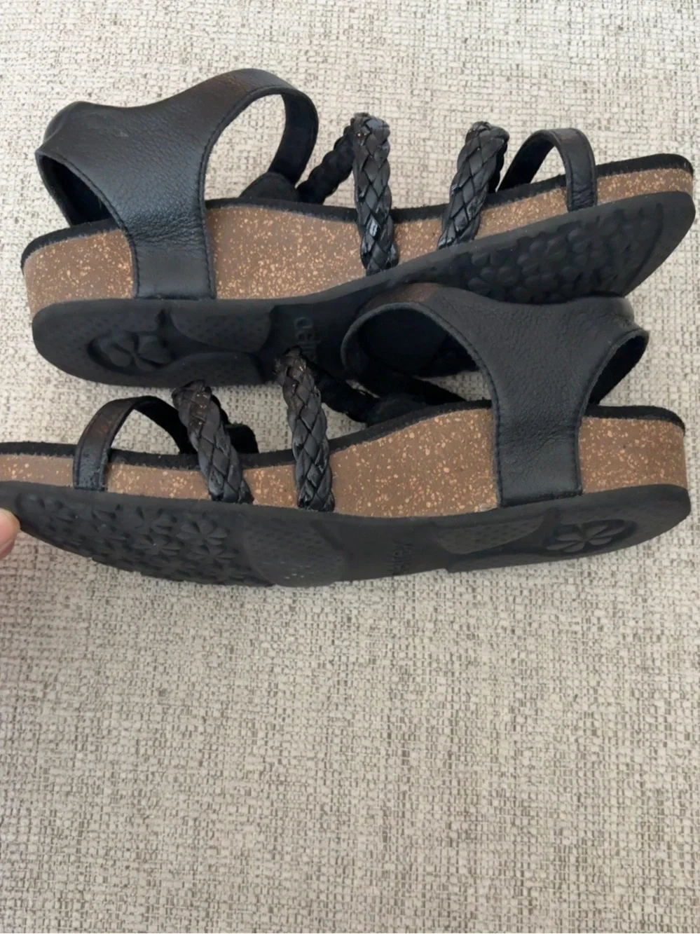 Aetrex Jillian Black Braided Leather Comfort Sandals Arch Support Size 8